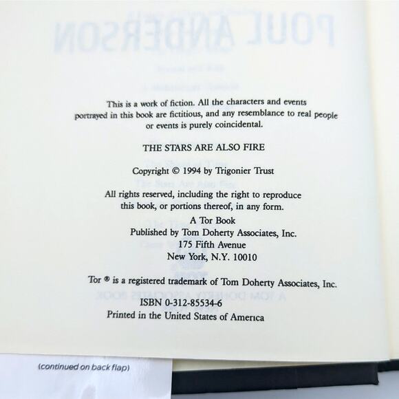 The Stars are Also Fire Poul Anderson Used Hardcover 1994 Tor Books Dust Jacket - Picture 4 of 4